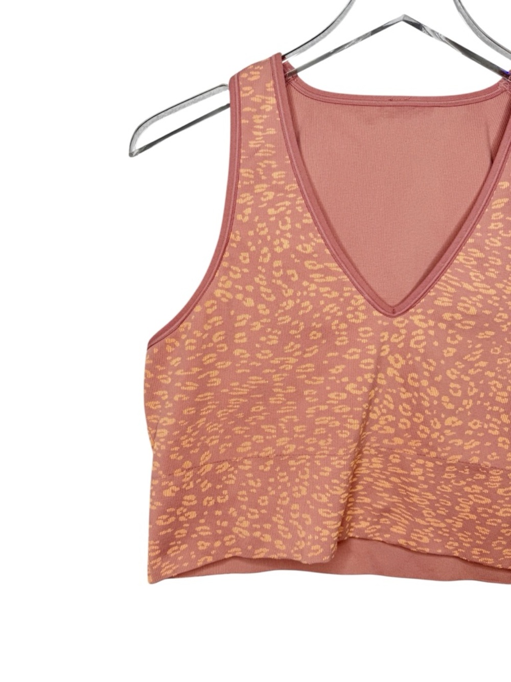 Athleta Aurora Ribbed  Orange Dusty Rose Leopard Print V Neck Tank Top Sz XL - Picture 2 of 6